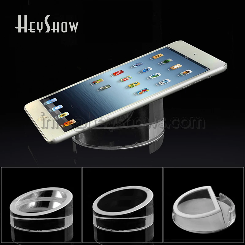 Solid Acrylic iPad Display Stand with Clear 10cm Base 12cm PPC Support 15cm Work Alarm System 16cm Retail for Desk Use