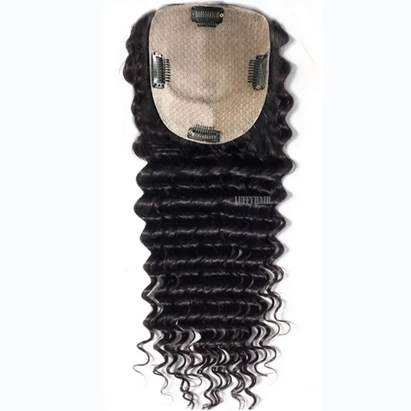 Deep Curly 5x5 Silk Base Closure Brazilian Remy Human Hair Natural Black Topper_voghion.com