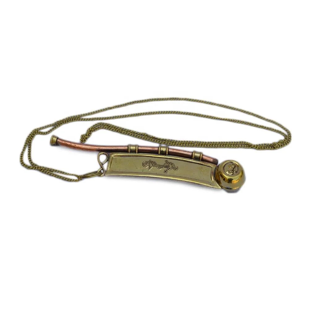Shiny Brass Metal Boatswain's Whistle with Chains Decorative Design Brass Metal Design Metal Whistle With Chains for Sailor Man