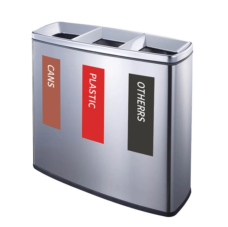 3 In 1 Metal Waste Bin Outdoor Street Trash Can Dustbin Paper Basket