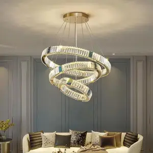 Circle Creative Round Led Pendant Light Living Dining Room Dimmable Crystal Ring Chandelier