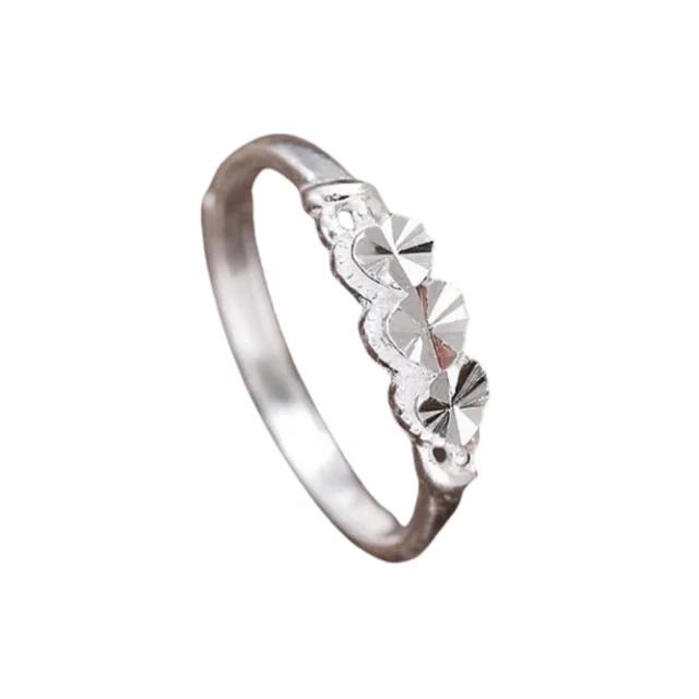 Full silver 990 diamond flower three heart open ring niche design for anniversary