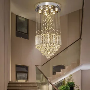 Zeal Lighting Loft Apartment Staircase Big Crystal Beads Long Chandeliers Ceiling Luxury for Villa Hotel