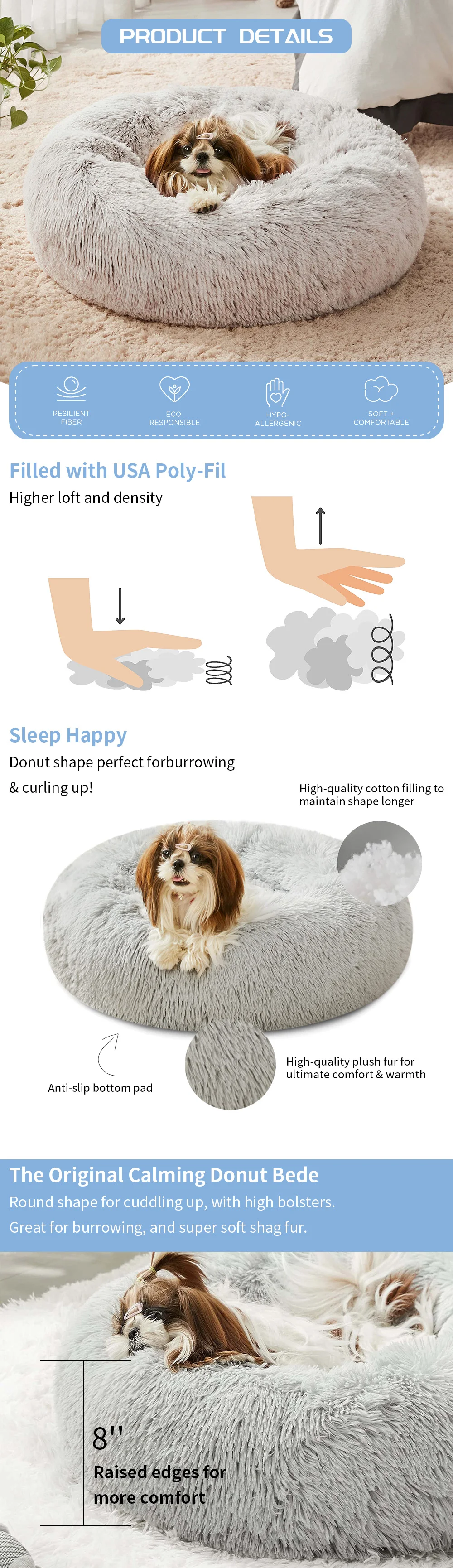 Wholesale calming washable luxury soft round plush dog bed donut cat pet bed supplier