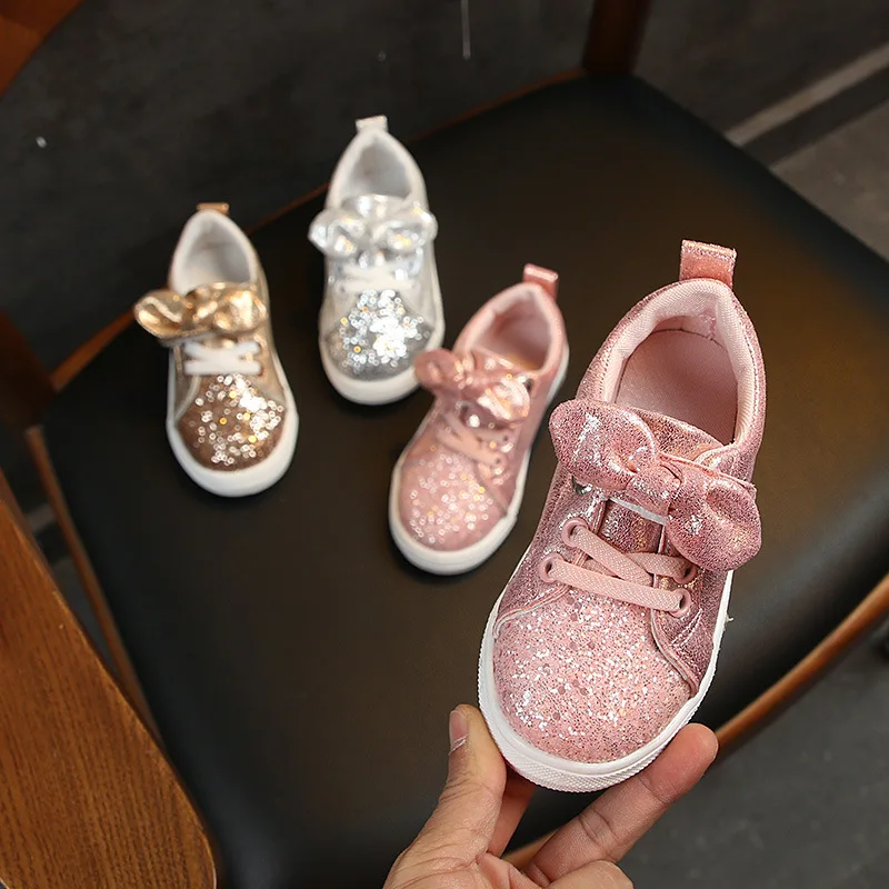 kkdom Girls Slip On Glitter Sneakers Cute Bow Lazy Tennis Shoes Loafers for Little Girls Toddler/Little Kid/Big Kid 