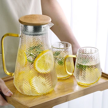 1500ml Glass Pitcher with Bamboo Wooden Lid Cover Glass Water