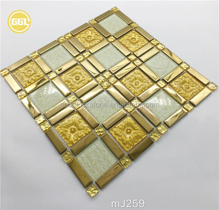 Shining Glass Mosaic Tile Mix Metal Strip Shaped Tile for Wall Decoration