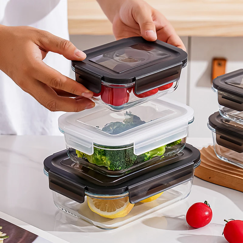 Customized Square Food Containers Airtight Buckle Sealed Glass Lunch Box Wholesale