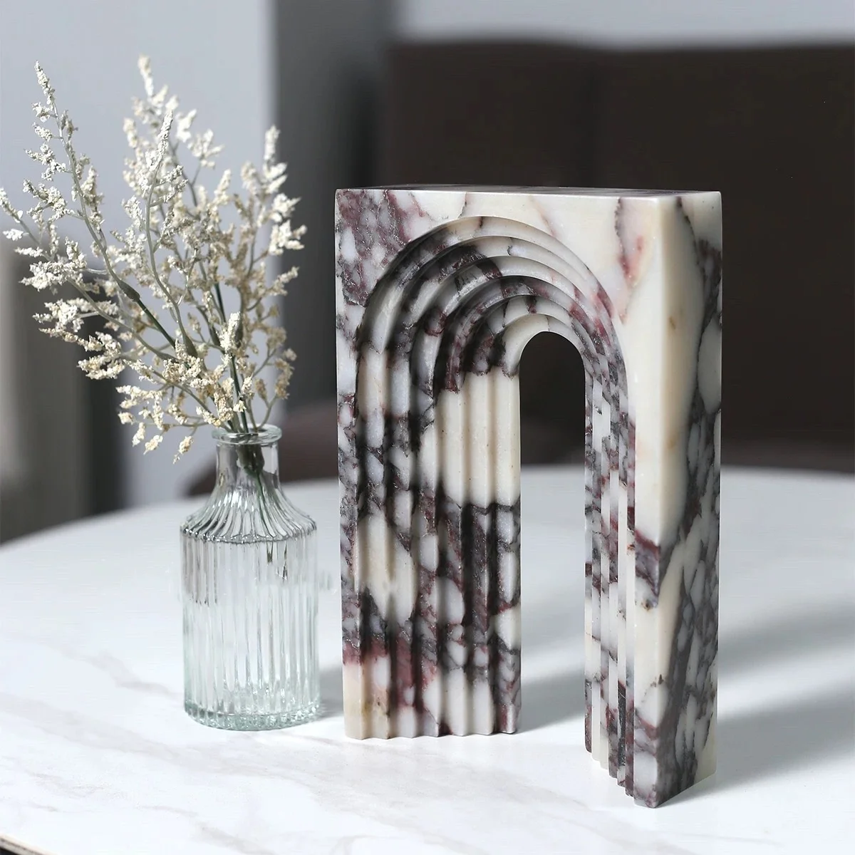 Modern Calacatta Viola Marble Stone Arch Design Art of Work for Home Decoration