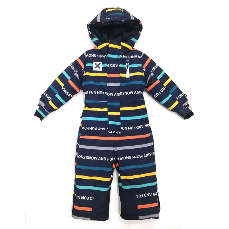 Высококачественный детский лыжный костюм, водонепроницаемый детский комбинезон для улицы, зимний плотный комбинезон для мальчиков, сохраняющий тепло, цельный детский костюм