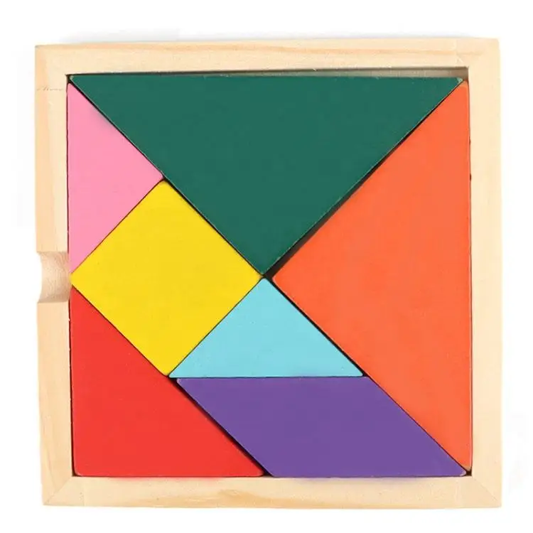 Hot Interactive Learning Education Wooden Tangram Jigsaw Toys Board Colorful Tangram Multicolour Wood Geometric Shape DIY Puzzle