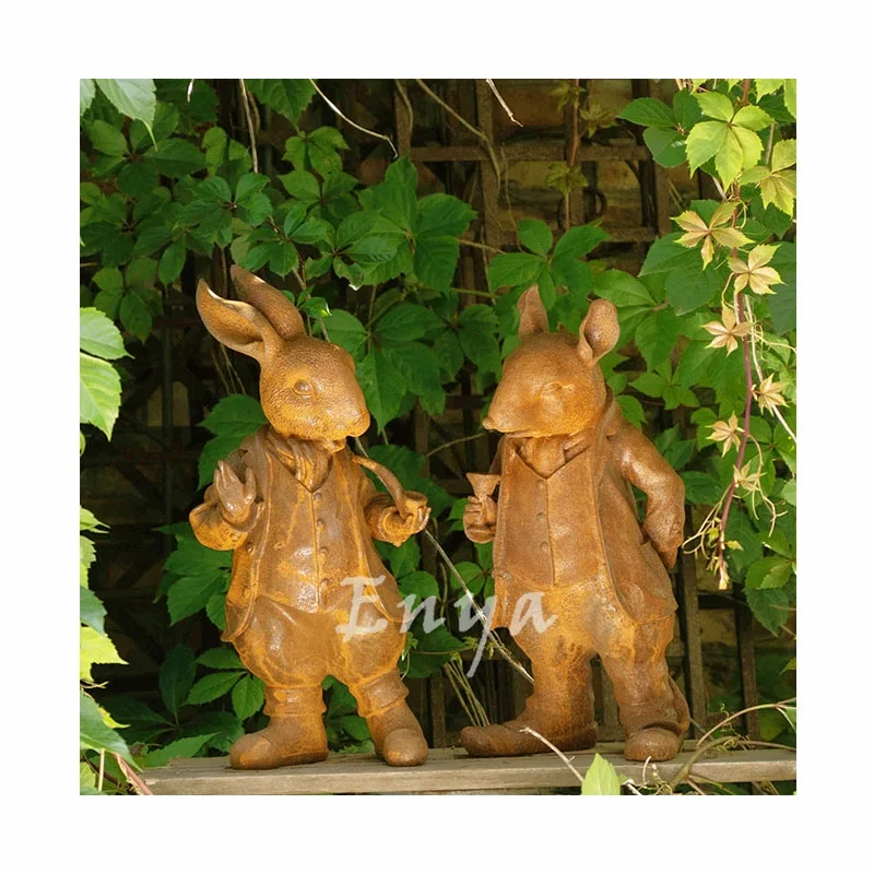 Factory Direct Wholesale Rustic Cast Iron Animal Garden Lawn Ornaments Art Metal Garten Deko Animal Statue Sculpture Figurines
