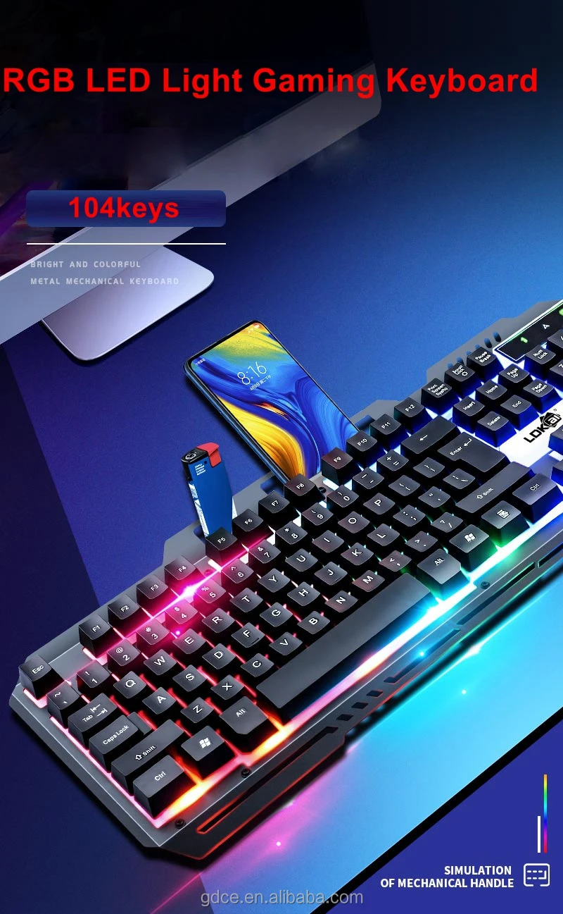 Gaming Keyboard 104 Keys 7 Colorful Led Light Keyboard High Quality