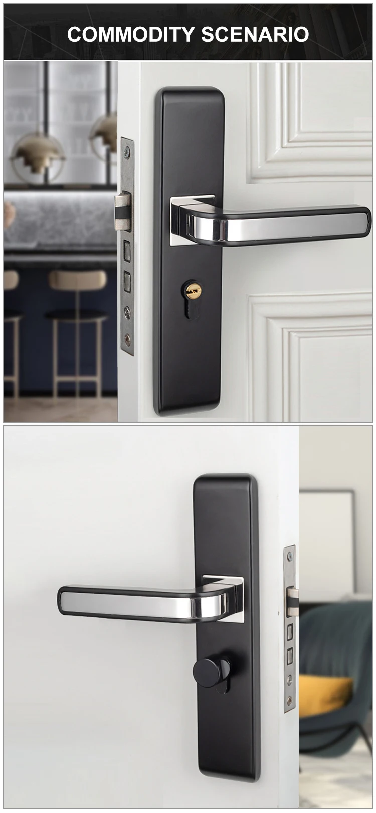 Stainless Steel Bedroom Interior Black Grey Safe Door Locks Handle Door ...