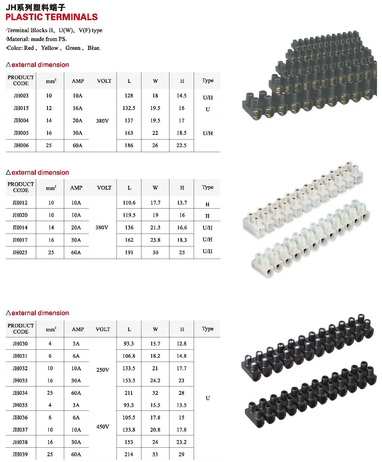 Type U Type H 12 Way 2 Row Terminal strip connector 16mm 30A 25mm 60A 35mm 80A 40mm 100A 60mm 150A screw barrier Terminal Block