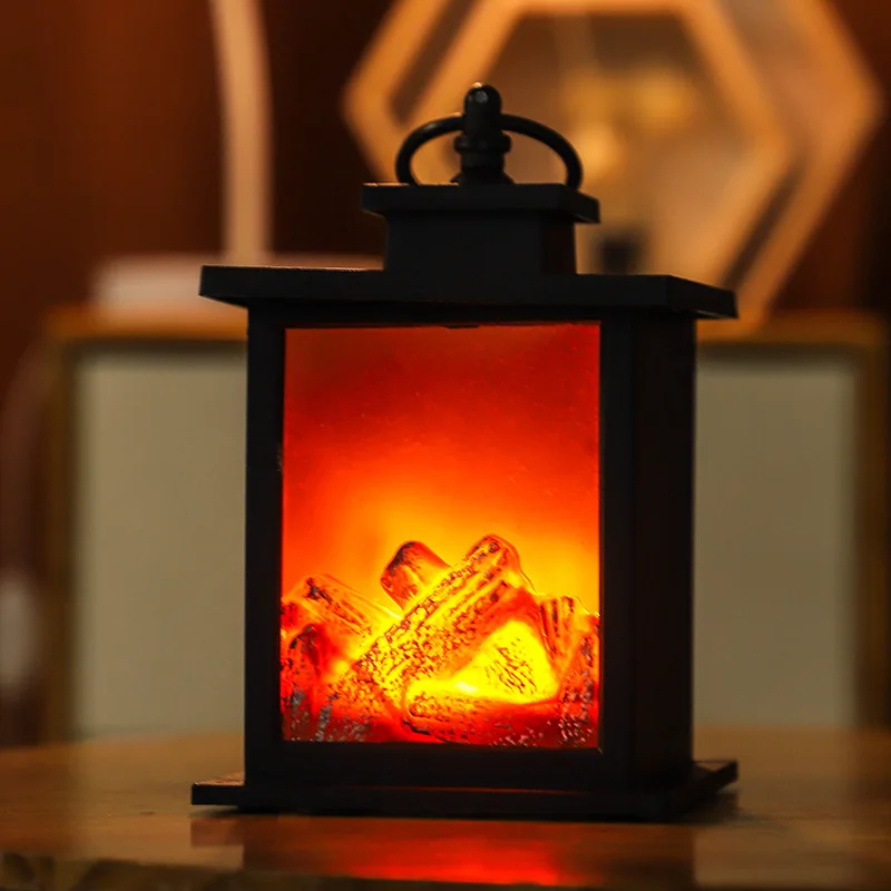 LED Fireplace Light – Battery & USB Operated Wall Mounted Flameless Lantern With Log Design For Cozy Home Decor (Assorted Color)