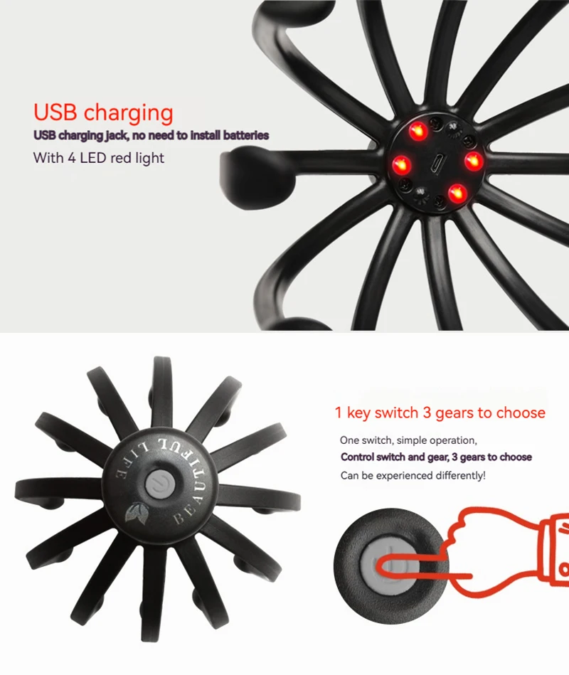 Automatic 12 Heads Finger Rechargeable Smart Vibration Spider Head Massage Tool Vibrating Octopus Electric Scalp Head Massager