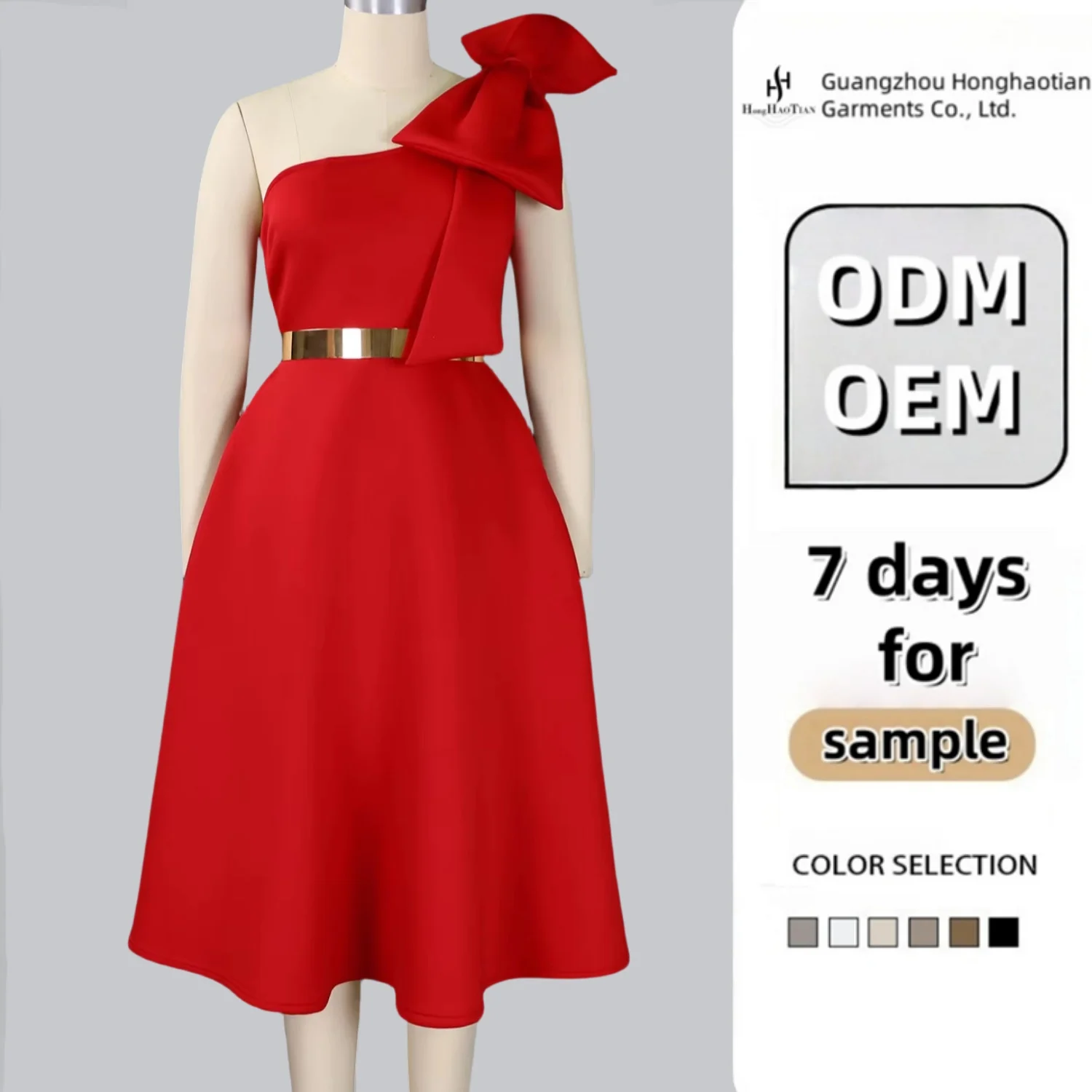 Custom Latest Design Summer Party Dresses Women One Shoulder Bow A-line Chic Evening Gown Dresses Elegant Dress With Belt