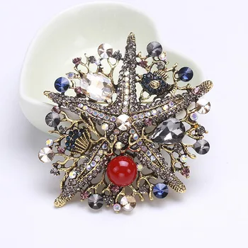 Broche étoile De Mer En Alliage Avec Diamants - Accessoire Vêtement élégant Pour Femmes, Bleu Océan Brillant