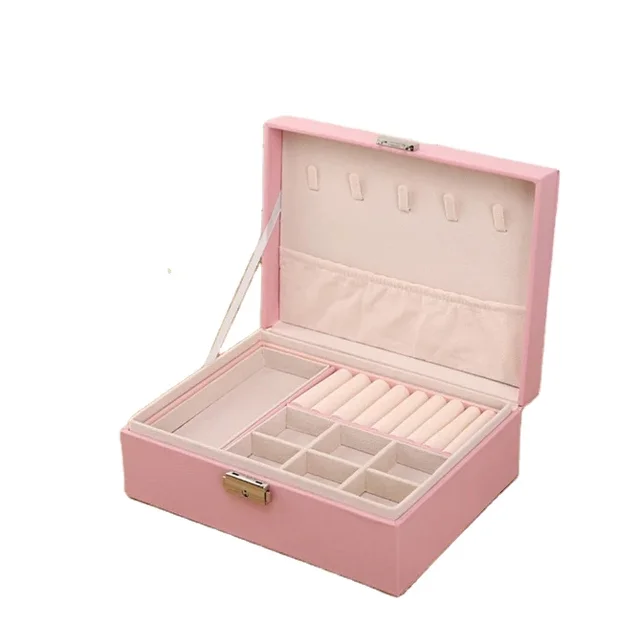 Pink Large capacity PU leather Jewel organize box makeup box packing jewel case storage gift box customize color