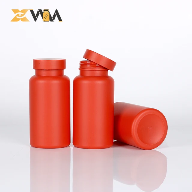 150ml plastic PET RED medical bottle soft touch film process food grade super food supplement vitamin bottle custom cap