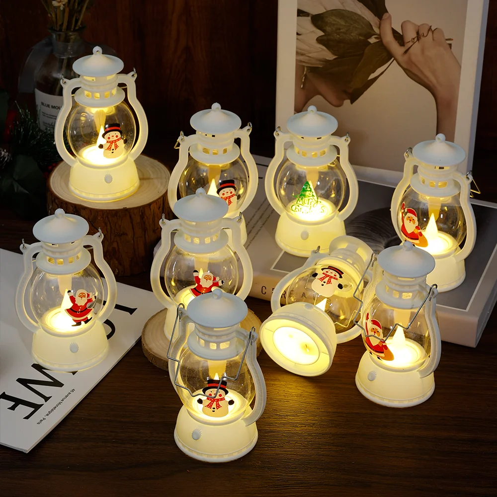 Christmas LED Small Lantern Flameless Candle Holiday Decoration Lamp Home Decor Warm Atmosphere Desktop Swing Christmas Printing