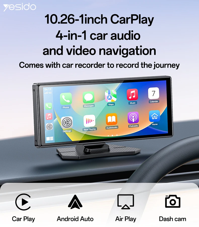 Yesido شاشة دعم عالية الدقة أمامية وخلفية 60 هرتز مع كاميرا احتياطية b5.2 بوصة 4 في 1 للسيارة نظام ملاحة صوت/فيديو