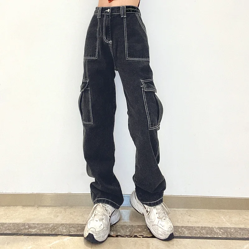 Wanli Pockets Patchwork Baggy Jeans Fashion Street Wear 100% Cotton Women  Denim Trouser Loose Cargo Pants Korean Jeans - Buy Skinny Jeans,Women's  Jeans,Boyfriend Jeans Product on 