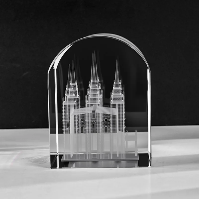 product wholesale custom 3d laser engraved glass crystal crafts paperweight laser engraver building model door shape k9 crystal cube-5