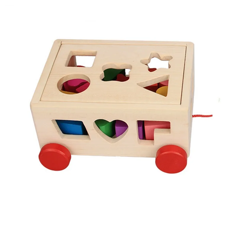 Montessori Wooden Shape Puzzle Sorting Toy Shape Sorter Car Toy Wooden Pull Push Car Educational Toys for Toddlers Kids Gift