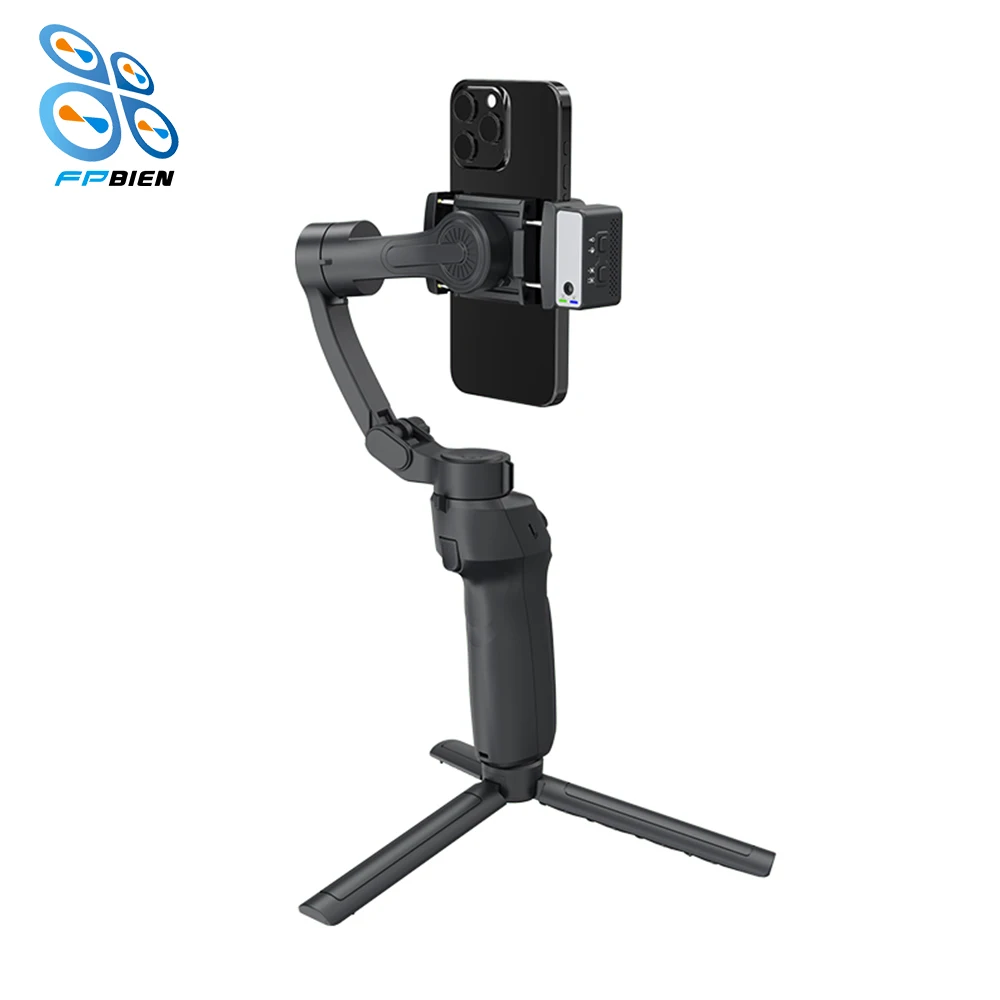 Pelacakan AI Gimbal genggam sumbu, penstabil Gimbal genggam dengan Tripod  untuk fotografi bepergian, Anti guncangan, stik Selfie portabel