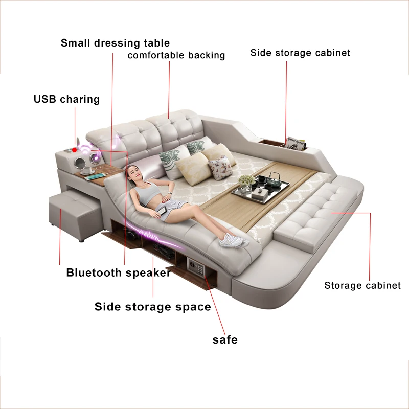 Modern Design Smart Bed Table Multi Functional Bed King Size Bed Frame Smart Bedroom Furniture Home Furniture