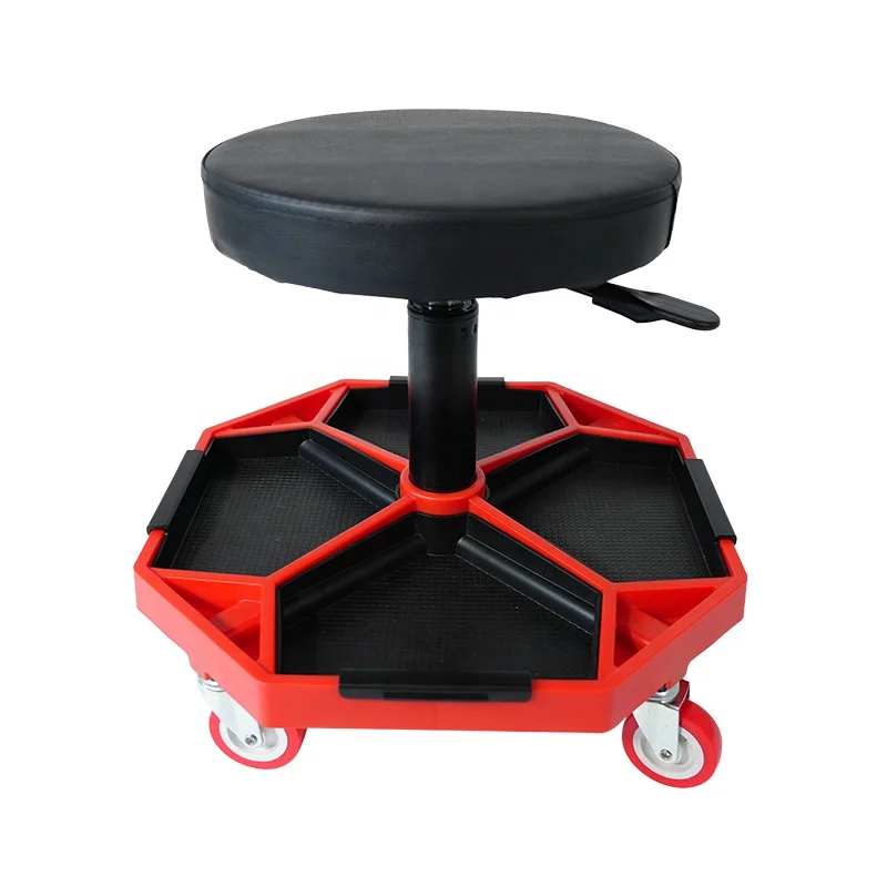 Auto Detail Tool Creeper Seat  Stool Adjustable Rolling Utility Vehicle Detail Seat with Storage Tray Tool Organizer
