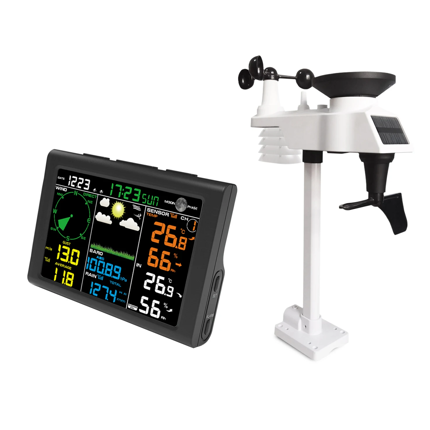 FT0835 WiFi Weather Station Color Display Wireless Indoor Outdoor Thermometer Hygrometer Rain Gauge Anemometer Home Garden Use