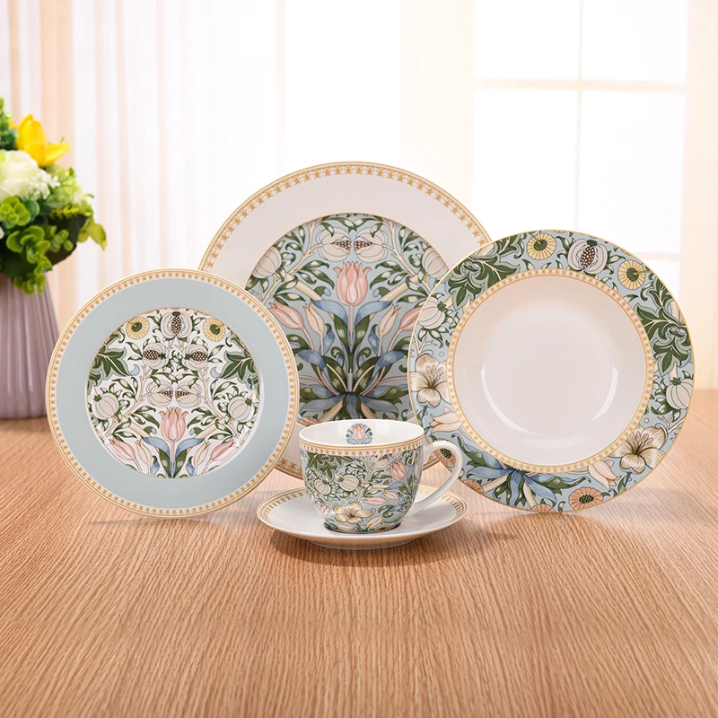 Custom Logo European Orchid Flower Decal Tableware Lead Free Cadmium Free Dinnerware For Hotel