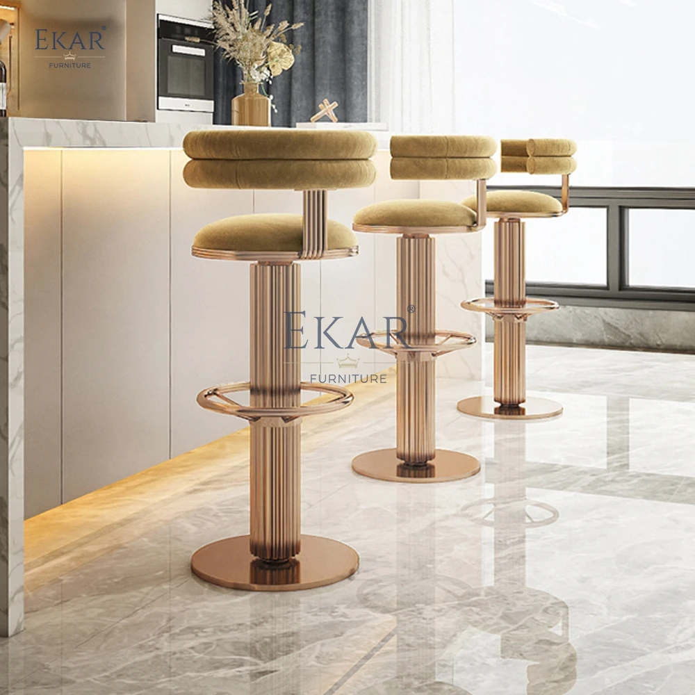 Modern Luxury Crystal Steel Bar Stool Marble Wood Stone-for Kitchen Dining Living Room Hotel Home Bar Restaurant Furniture Use supplier