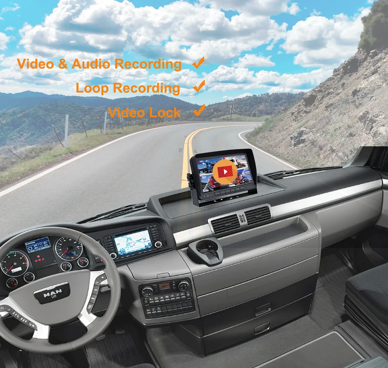 4トラックバスカメラ7インチスプリットスクリーンクワッドモニター4CH