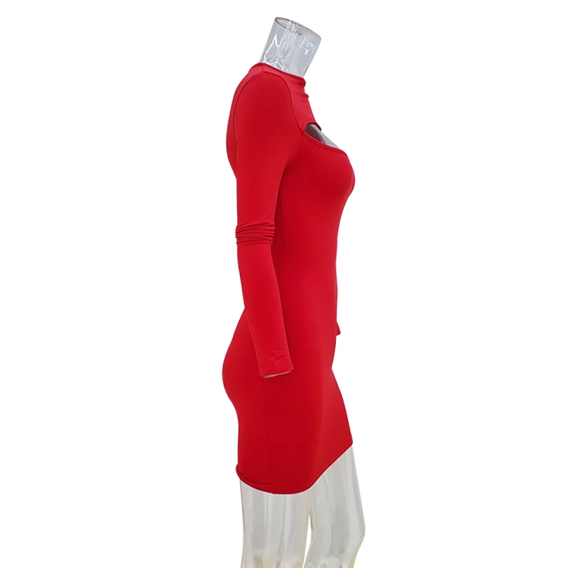 New Design Long Sleeve Front Cut Out Open Chest Bodycon Casual Mini Sexy  Party Club Dress for Women