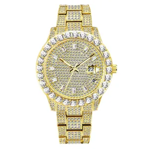 Top Selling Luxury Japan Quartz Date Gold Hip Hop Bling Iced Out Watch Fully Diamond Watches Wristwatch for Men