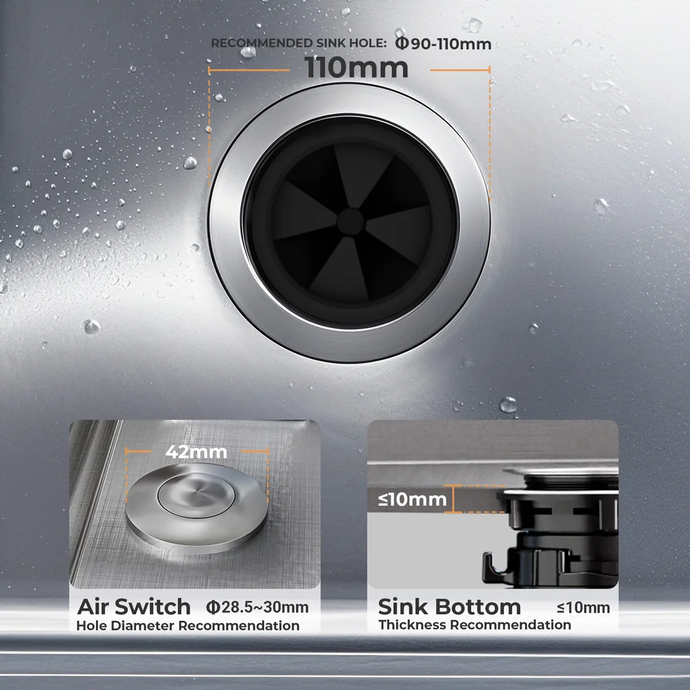 Triturador de residuos de alimentos de 375 W con bloqueo rápido, motor de CC, sistema de trituración 3 en 1, diseño sin cuchillas, protección contra sobrecargas._voghion.com