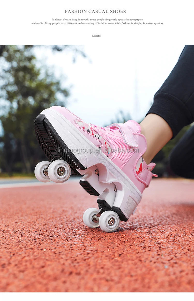 Retractable Roller Skate Shoes Women Dual Purpose 4 Wheels Roller