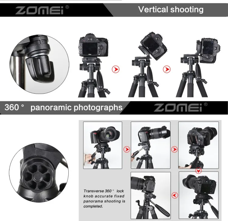 Zomei Q188 Aluminum Professional DSLR Camera Tripod 5-Section Flip Lock Waterproof Shockproof 5KG Load Capacity Portable Bubble
