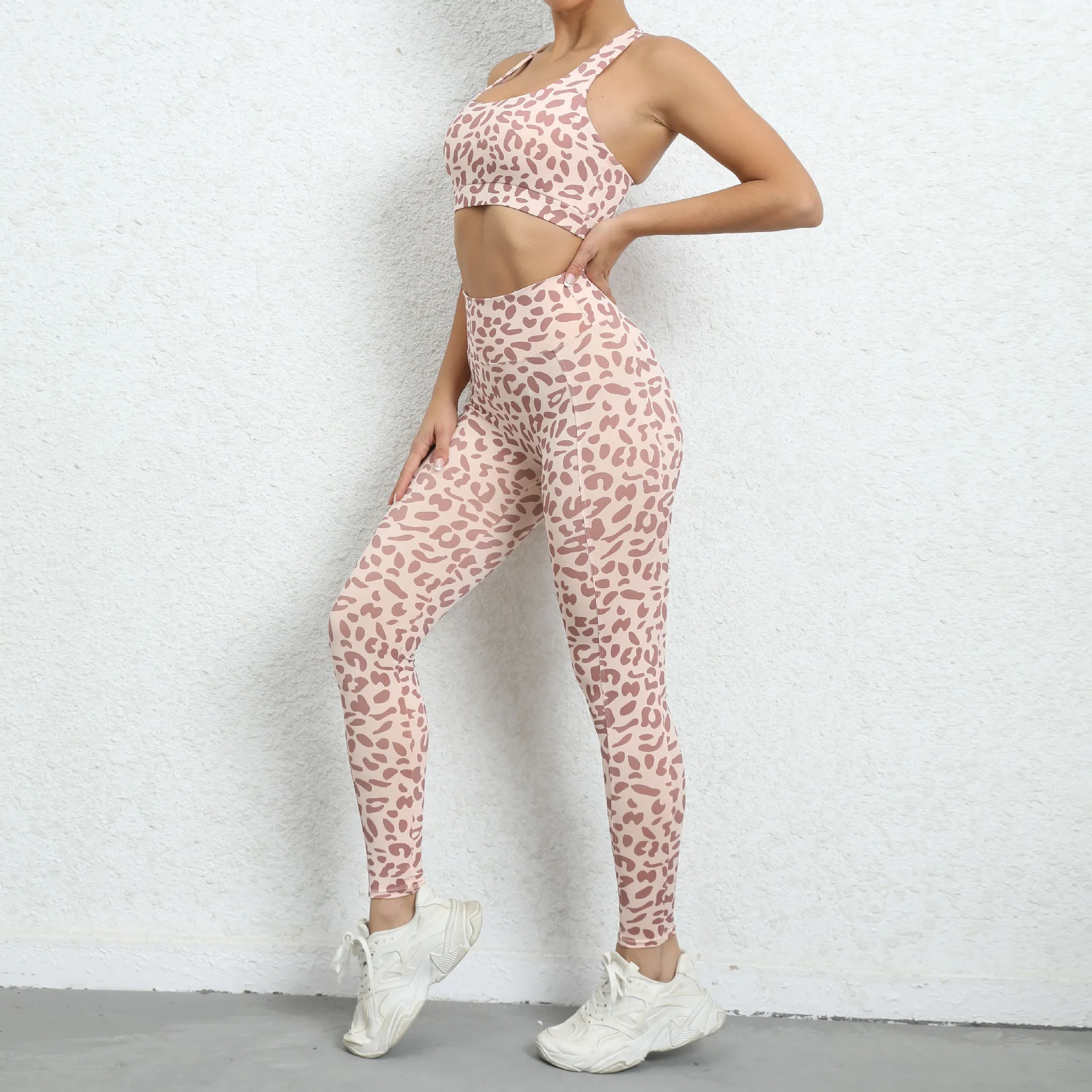Leopard Print Crossback Seamless Elastic Yoga Fitness Jumpsuit