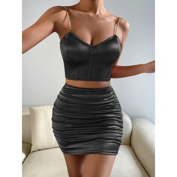 8201 2022 Women Sexy Dresses Mini Skirt Set Mini Black Dresses