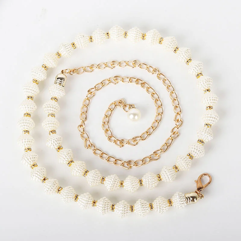 Модная цепочка из искусственных ракушек, Женский поясной ремень с бусинами, женский милый пояс с белой розой для платьев