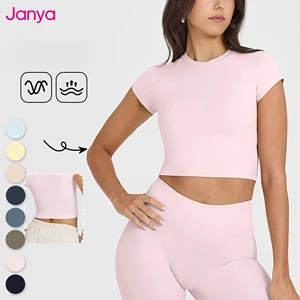 Janya Custom Women Clothing Yoga Crop Top Short Sleeve Tight Fit Naked Feeling Gym Fitness Sports T-Shirt Slim Workout Tee Tops
