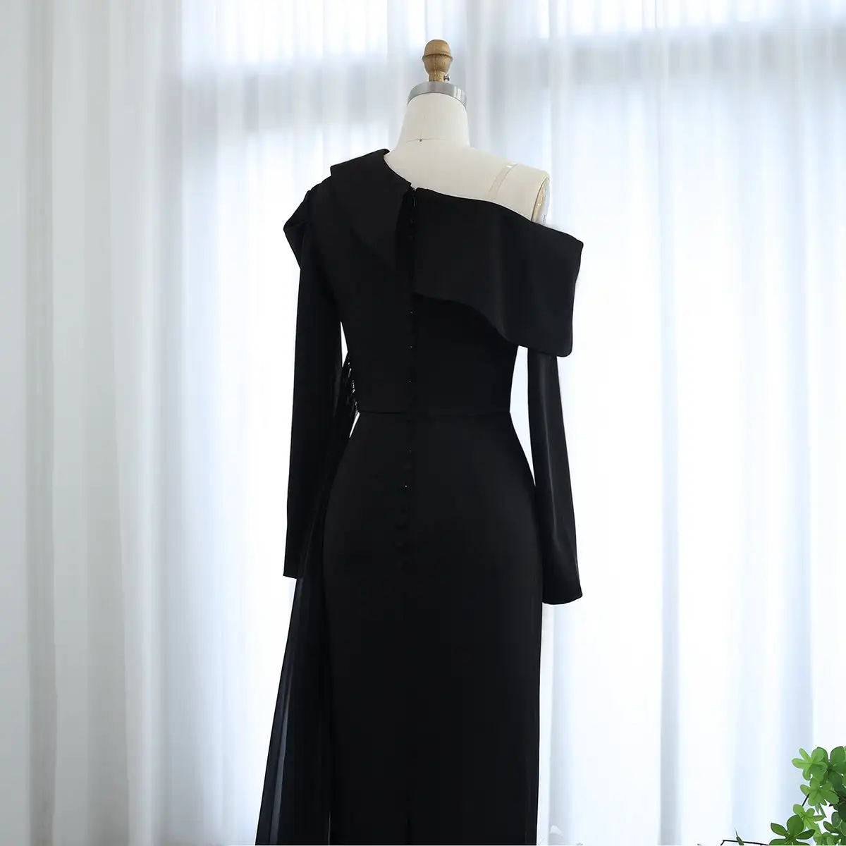 Elegant One Shoulder 3D Flowers Feathers Black Evening Dress Elegant One Shoulder 3D Flowers Feathers Black Evening Dress