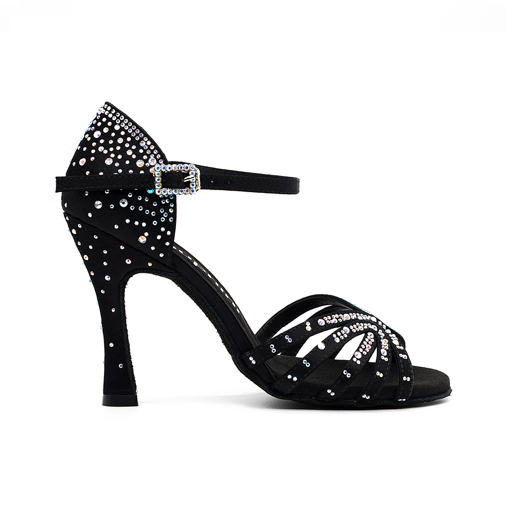 Суфини последняя Звездное с украшением в виде кристаллов с пышной юбкой на плоской подошве танцевальная Женская социальных на каблуках сальса обувь Латинская танцевальная обувь