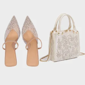 Quites Za Rhinestones High Heel Shoes Luxury Italian Shoe and Bag Set Elegant and Fashion Ladies Sandals Matching Bag for Women