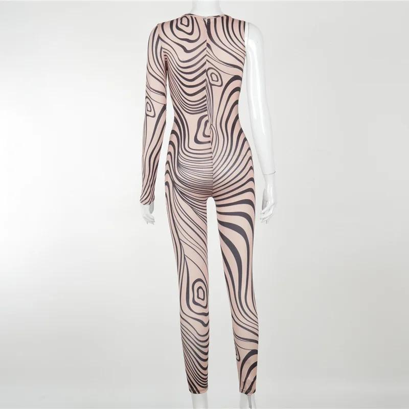 2021 Print Stripes Fashion Women One Shoulder Trendy One Piece ...